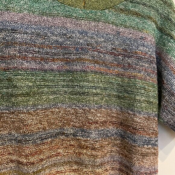 Jillian Nicole 3/4 Sleeve Multi Color Green Sweater Striped Knit Ribbed Boho Hip - Picture 2 of 5